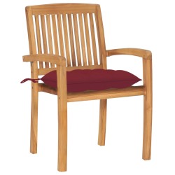 vidaXL Sillas de jardín 2 uds madera de teca con cojines rojo tinto