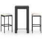 vidaXL Set muebles bar jardín 3 piezas y cojines ratán sintético negro vidaXL Set muebles bar jardín 3 piezas y cojines ratán sintético negro