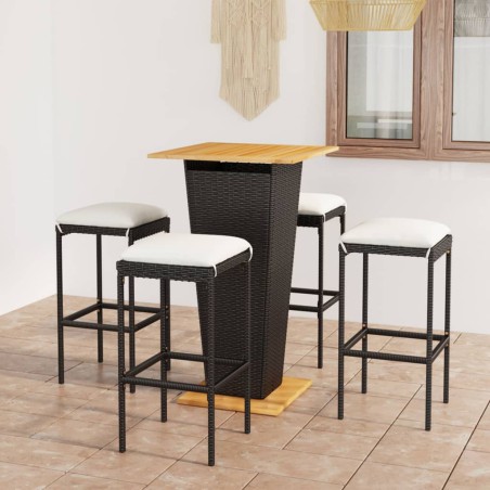 vidaXL Set de muebles de bar de jardín 5 pzas y cojines ratán PE negro