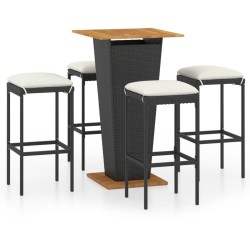 vidaXL Set de muebles de bar de jardín 5 pzas y cojines ratán PE negro