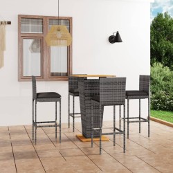 vidaXL Set de muebles de bar de jardín 5 pzas y cojines ratán PE gris