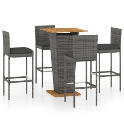 vidaXL Set de muebles de bar de jardín 5 pzas y cojines ratán PE gris