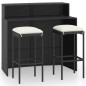 vidaXL Set muebles de bar para jardín 3 piezas y cojines negro vidaXL Set muebles de bar para jardín 3 piezas y cojines negro