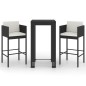 vidaXL Set muebles bar jardín 3 piezas y cojines ratán sintético negro vidaXL Set muebles bar jardín 3 piezas y cojines ratán sintético negro