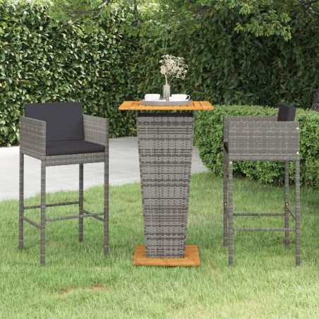 vidaXL Set de muebles bar jardín 3 pzas y cojines ratán sintético gris