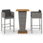 vidaXL Set de muebles bar jardín 3 pzas y cojines ratán sintético gris vidaXL Set de muebles bar jardín 3 pzas y cojines ratán sintético gris