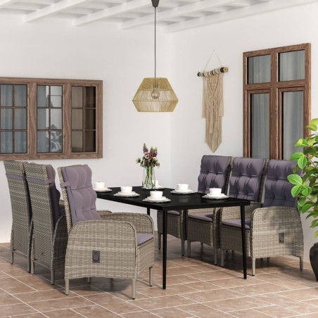 vidaXL Juego de comedor de jardín 7 piezas con cojines gris y negro