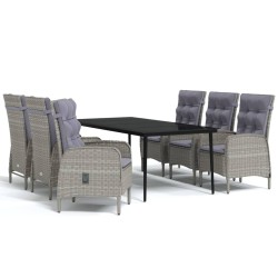 vidaXL Juego de comedor de jardín 7 piezas con cojines gris y negro