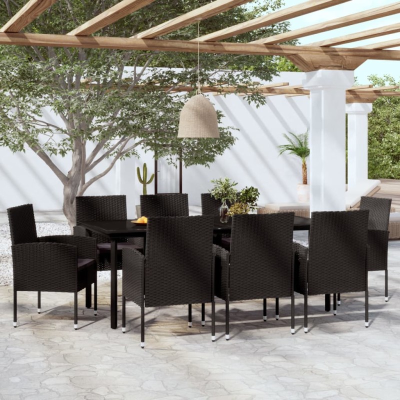 vidaXL Juego de comedor de jardín 9 piezas negro vidaXL Juego de comedor de jardín 9 piezas negro
