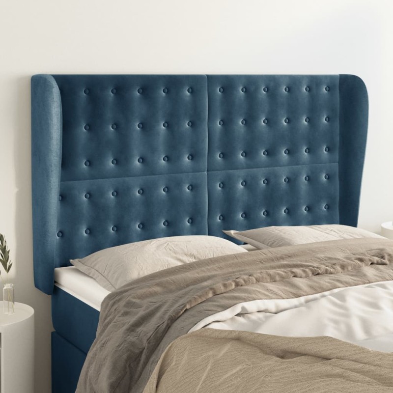 vidaXL Cabecero con orejas de terciopelo azul oscuro 147x23x118/128 cm vidaXL Cabecero con orejas de terciopelo azul oscuro 147x23x118/128 cm