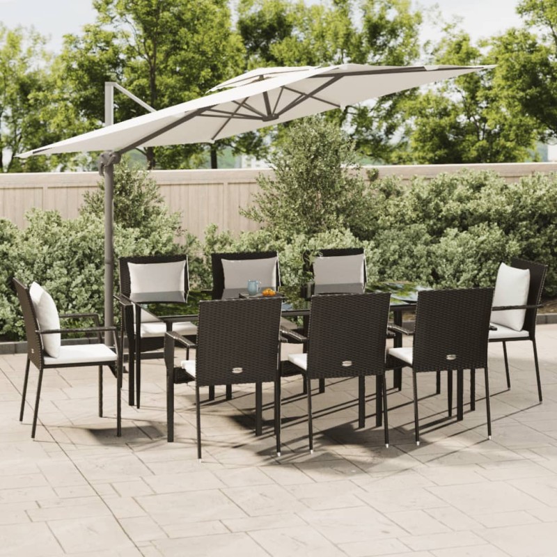 vidaXL Set de comedor de jardín 9 pzas y cojines ratán sintético negro