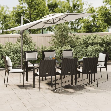 vidaXL Set de comedor de jardín 9 pzas y cojines ratán sintético negro