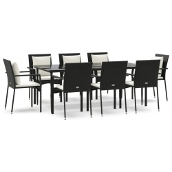 vidaXL Set de comedor de jardín 9 pzas y cojines ratán sintético negro
