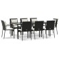 vidaXL Set de comedor de jardín 9 pzas y cojines ratán sintético negro