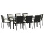 vidaXL Set de comedor de jardín 9 pzas y cojines ratán sintético negro