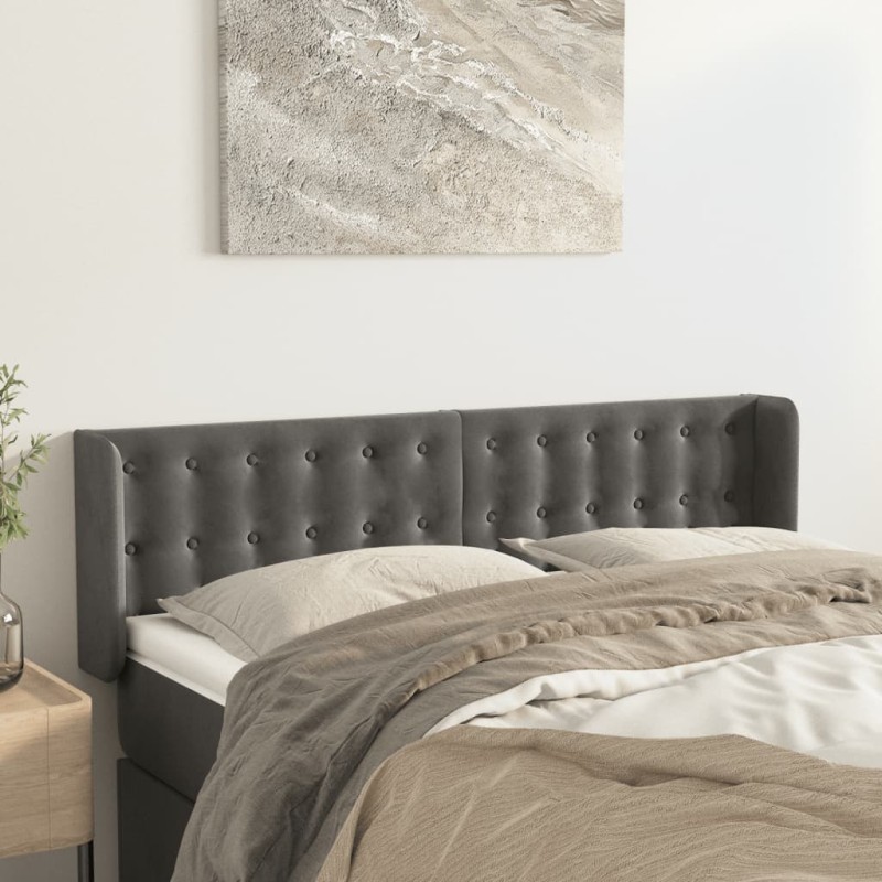 vidaXL Cabecero de terciopelo gris oscuro 147x16x78/88 cm vidaXL Cabecero de terciopelo gris oscuro 147x16x78/88 cm