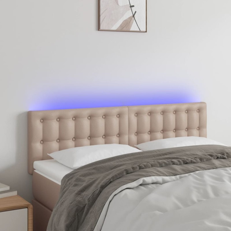 vidaXL Cabecero con LED cuero sintético color capuchino 144x5x78/88 cm vidaXL Cabecero con LED cuero sintético color capuchino 144x5x78/88 cm