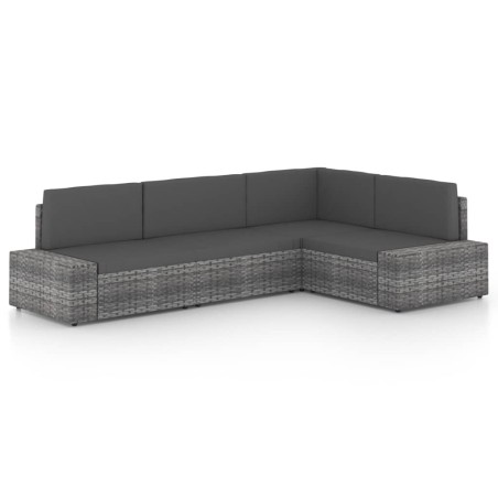 vidaXL Juego muebles de jardín 4 pzas y cojines ratán sintético gris