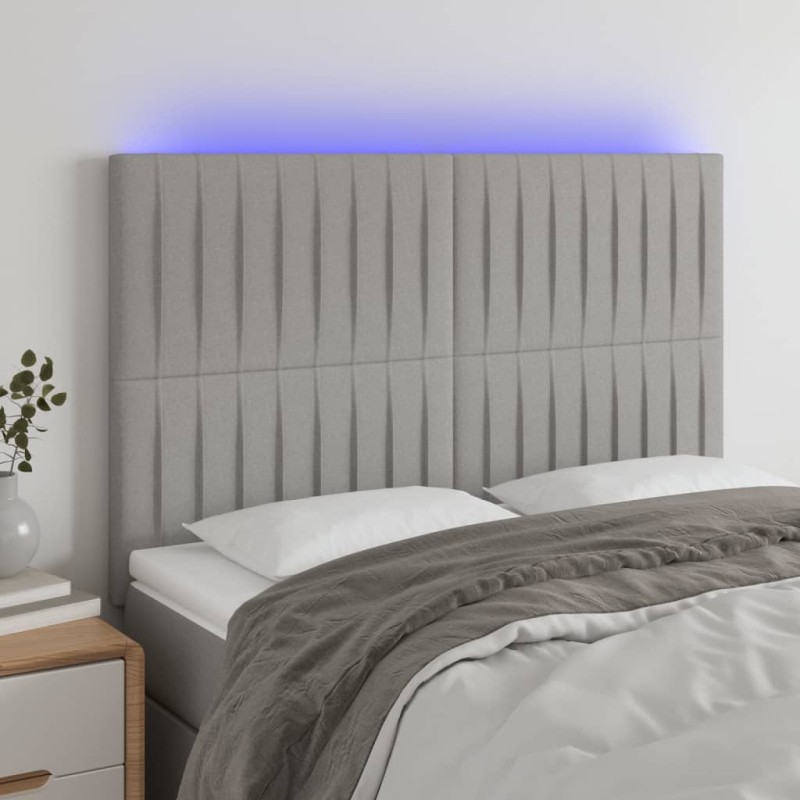 vidaXL Cabecero con luces LED tela gris claro 144x5x118/128 cm vidaXL Cabecero con luces LED tela gris claro 144x5x118/128 cm