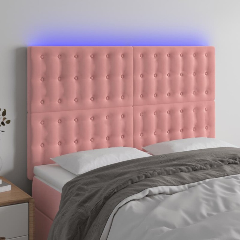 vidaXL Cabecero con luces LED terciopelo rosa 144x5x118/128 cm vidaXL Cabecero con luces LED terciopelo rosa 144x5x118/128 cm