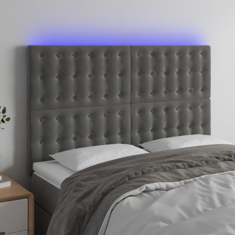 vidaXL Cabecero con luces LED terciopelo gris oscuro 144x5x118/128 cm vidaXL Cabecero con luces LED terciopelo gris oscuro 144x5x118/128 cm