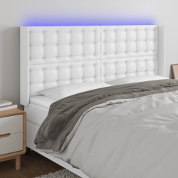 vidaXL Cabecero con LED cuero sintético blanco 163x16x118/128 cm 