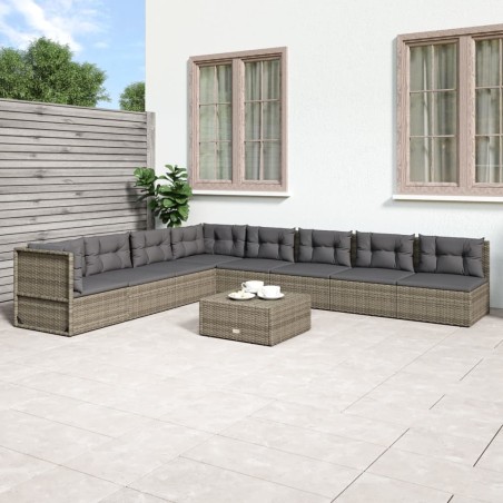 vidaXL Set de muebles de jardín 8 pzas y cojines ratán sintético gris