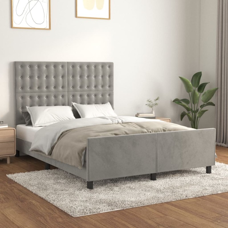 vidaXL Estructura de cama con cabecero terciopelo gris claro 140x190cm vidaXL Estructura de cama con cabecero terciopelo gris claro 140x190cm