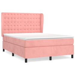 vidaXL Cama box spring con colchón terciopelo rosa 140x190 cm