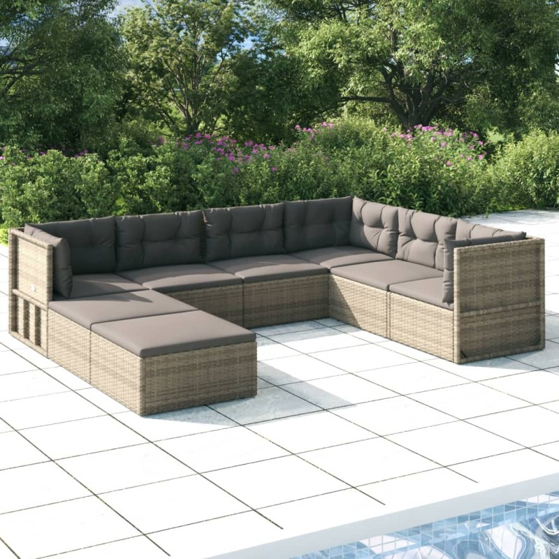 vidaXL Set de muebles de jardín 8 pzas y cojines ratán sintético gris