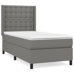 vidaXL Cama box spring con colchón tela gris oscuro 100x200 cm
