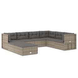 vidaXL Set de muebles de jardín 8 pzas y cojines ratán sintético gris