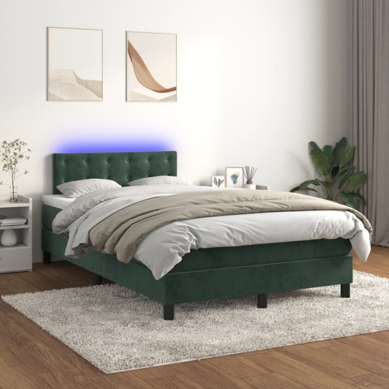 vidaXL Cama box spring colchón y LED terciopelo verde oscuro 120x200cm vidaXL Cama box spring colchón y LED terciopelo verde oscuro 120x200cm