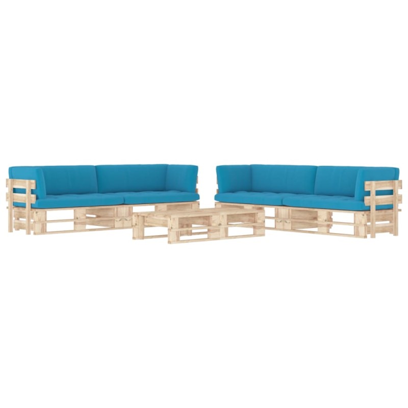 vidaXL Muebles de palets 6 pzas y cojines madera pino impregnada vidaXL Muebles de palets 6 pzas y cojines madera pino impregnada