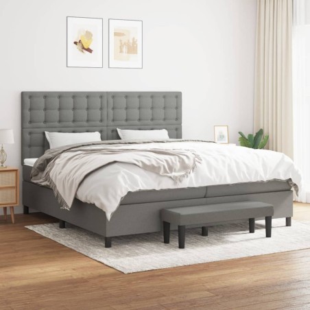 vidaXL Cama box spring con colchón tela gris oscuro 200x200 cm