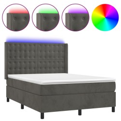 vidaXL Cama box spring colchón y LED terciopelo gris oscuro 140x200 cm