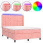 vidaXL Cama box spring colchón y LED terciopelo rosa 140x190 cm vidaXL Cama box spring colchón y LED terciopelo rosa 140x190 cm