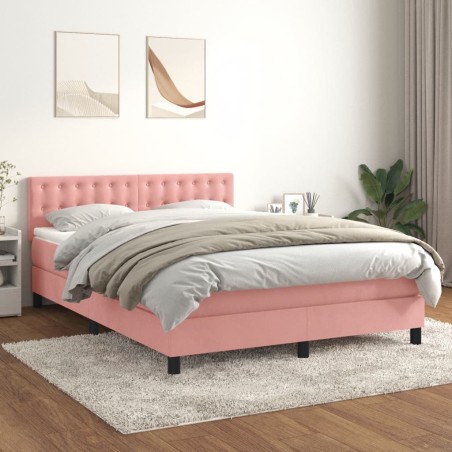 vidaXL Cama box spring con colchón terciopelo rosa 140x190 cm