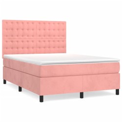 vidaXL Cama box spring con colchón terciopelo rosa 140x190 cm