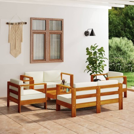 vidaXL Muebles de jardín madera maciza 5 pzas con cojines blanco crema