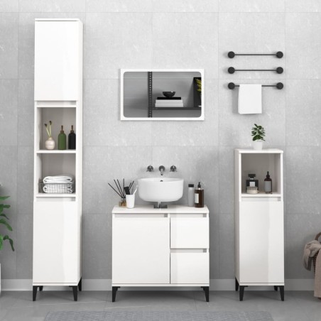 vidaXL Set de muebles baño 3 pzas madera contrachapada blanco brillo