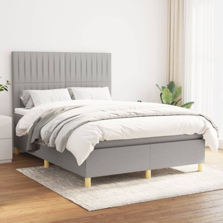vidaXL Cama box spring con colchón tela gris claro 140x190 cm