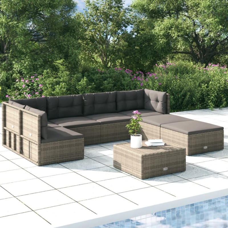 vidaXL Set de muebles de jardín 7 pzas y cojines ratán sintético gris vidaXL Set de muebles de jardín 7 pzas y cojines ratán sintético gris