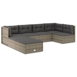 vidaXL Set de muebles de jardín 7 pzas y cojines ratán sintético gris