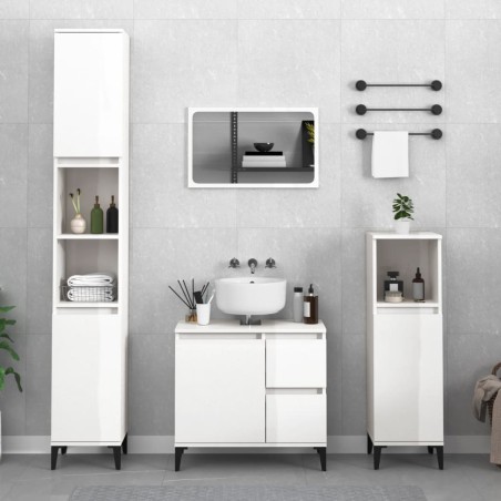 vidaXL Armario de baño madera contrachapada blanco brillo 65x33x60 cm
