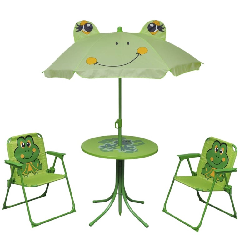 vidaXL Set mesa y sillas de jardín infantil 3 pzas con sombrilla verde vidaXL Set mesa y sillas de jardín infantil 3 pzas con sombrilla verde