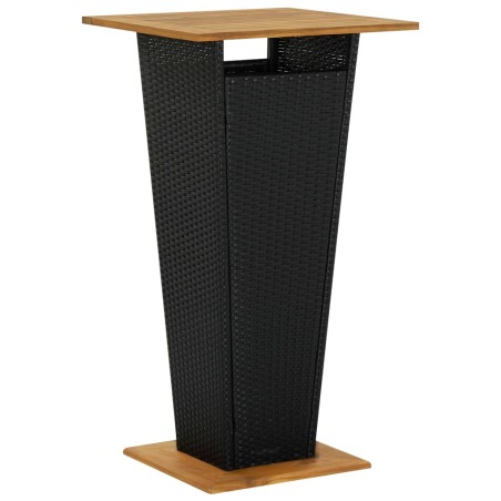 vidaXL Mesa alta ratán sintético y madera de acacia negro 60x60x110 cm