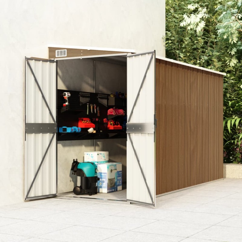 vidaXL Cobertizo jardín pared acero galvanizado marrón 118x288x178 cm vidaXL Cobertizo jardín pared acero galvanizado marrón 118x288x178 cm