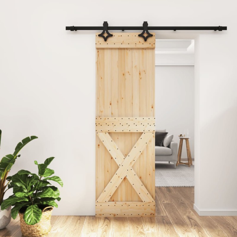 vidaXL Puerta corredera con herrajes madera maciza de pino 70x210 cm vidaXL Puerta corredera con herrajes madera maciza de pino 70x210 cm