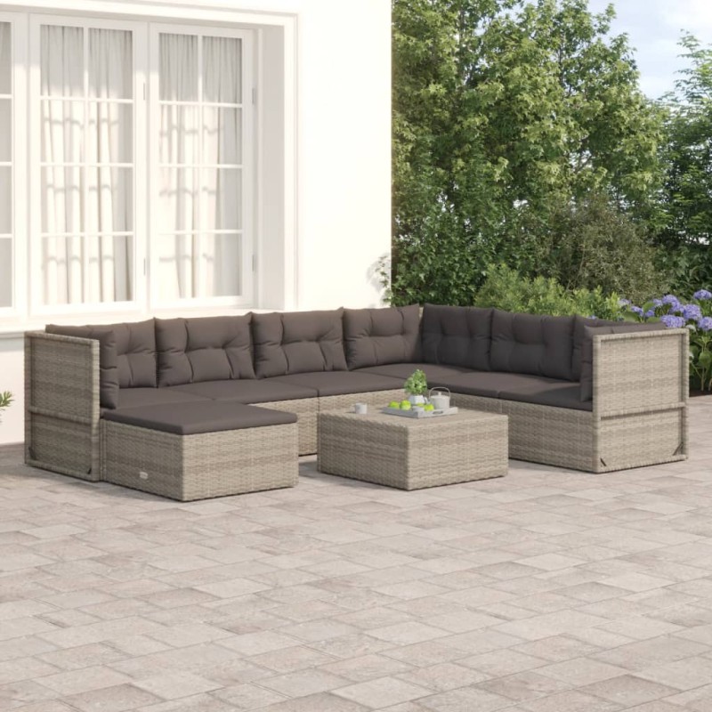 vidaXL Set de muebles de jardín 7 pzas y cojines ratán sintético gris